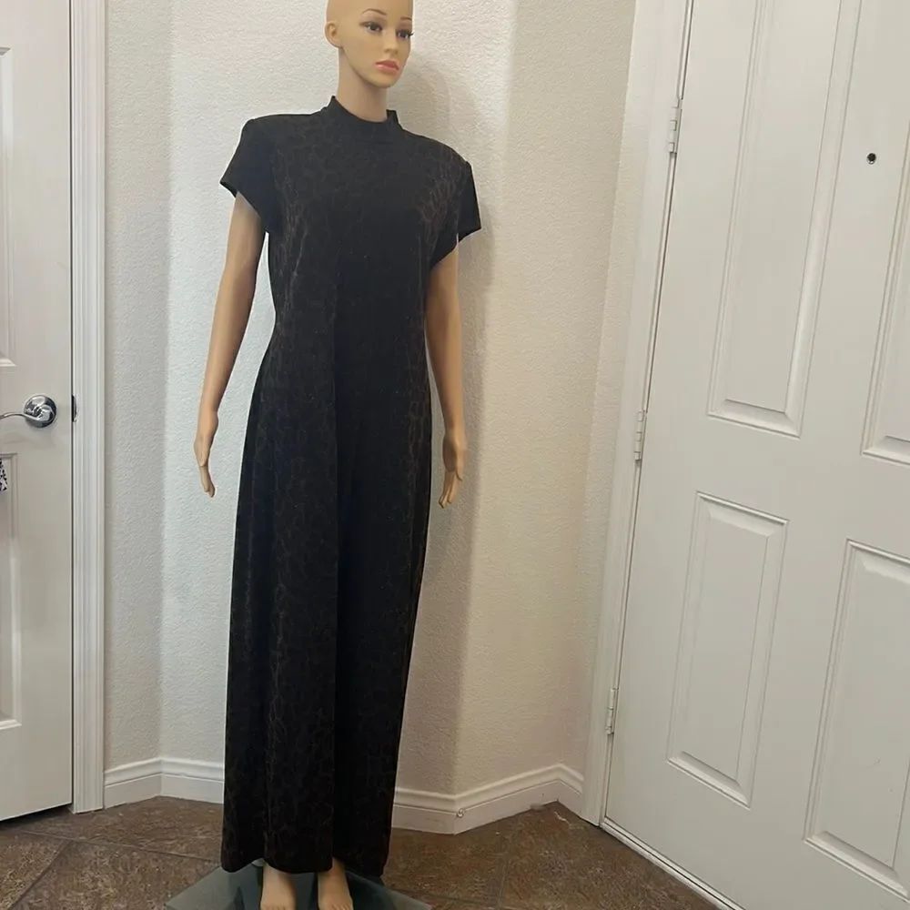 Summer Nites Dress 14 Animal Print Gold Shimmer Metallic Maxi Evening Back Slit